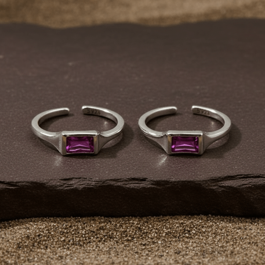 Ruby Pink Baguette Toe Ring - Zirak Silver