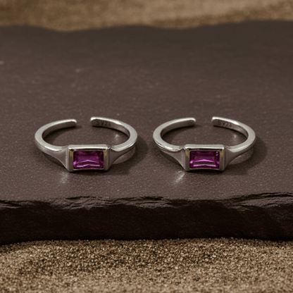 Ruby Pink Baguette Toe Ring - Zirak Silver