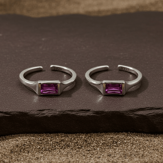 Ruby Pink Baguette Toe Ring - Zirak Silver