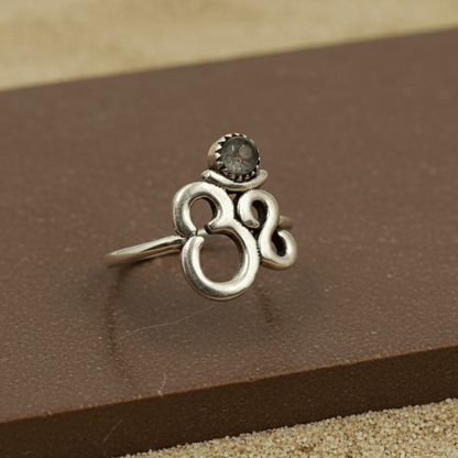 Sacred Om Silver Ring with Gemstone - Zirak Silver