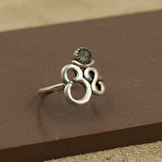 Sacred Om Silver Ring with Gemstone - Zirak Silver