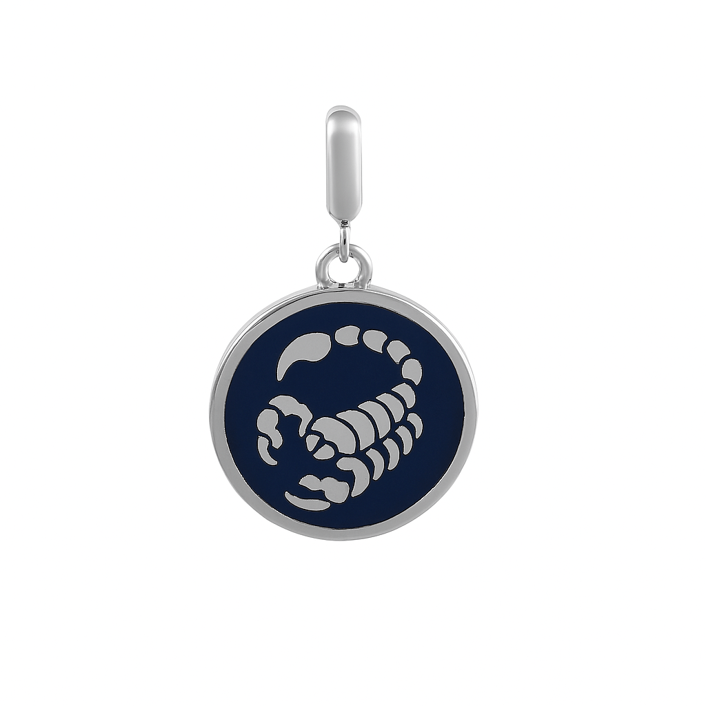 Scorpio Zodiac Charm in Sterling Silver – Dual - Sided Blue Enamel Pendant - Zirak Silver