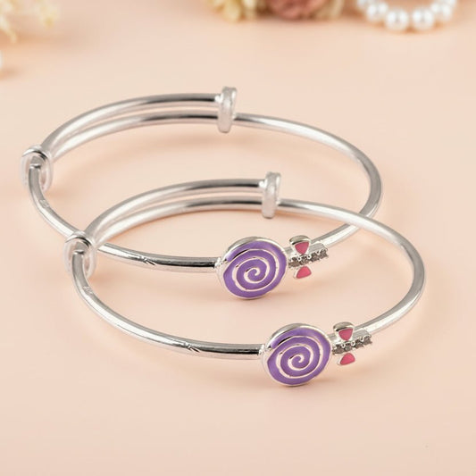 Silver Adjustable Bracelet Pair with Purple Swirl Candy Charm - Zirak Silver