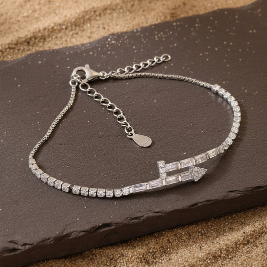 Silver Arrow Bracelet with CZ Stones – Elegant Adjustable Chain Bracelet for Women - Zirak Silver