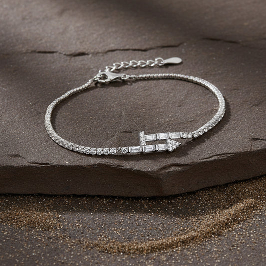 Silver Arrow Bracelet with CZ Stones – Elegant Adjustable Chain Bracelet for Women - Zirak Silver