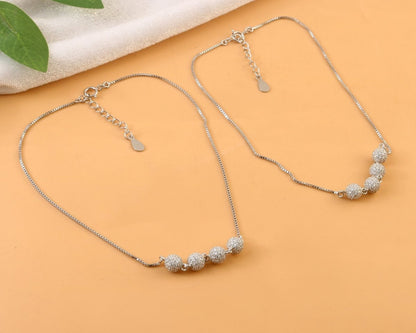 Silver Beaded Anklet | Textured Sparkle Ball Anklet | Adjustable Minimal Jewelry - Zirak Silver