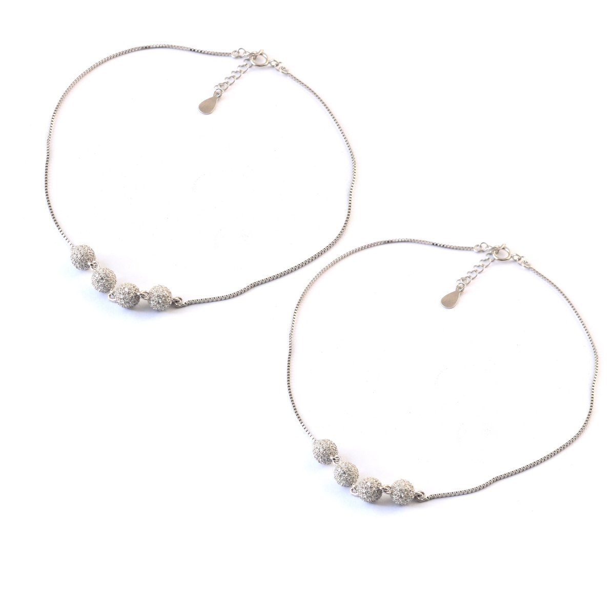 Silver Beaded Anklet | Textured Sparkle Ball Anklet | Adjustable Minimal Jewelry - Zirak Silver