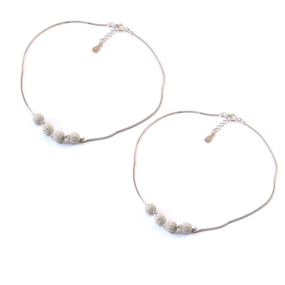 Silver Beaded Anklet | Textured Sparkle Ball Anklet | Adjustable Minimal Jewelry - Zirak Silver