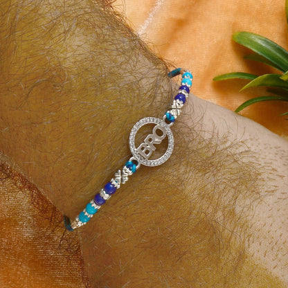 Silver "BRO" Rakhi with Blue Beads – Stylish Rakhi for Brother - Zirak Silver
