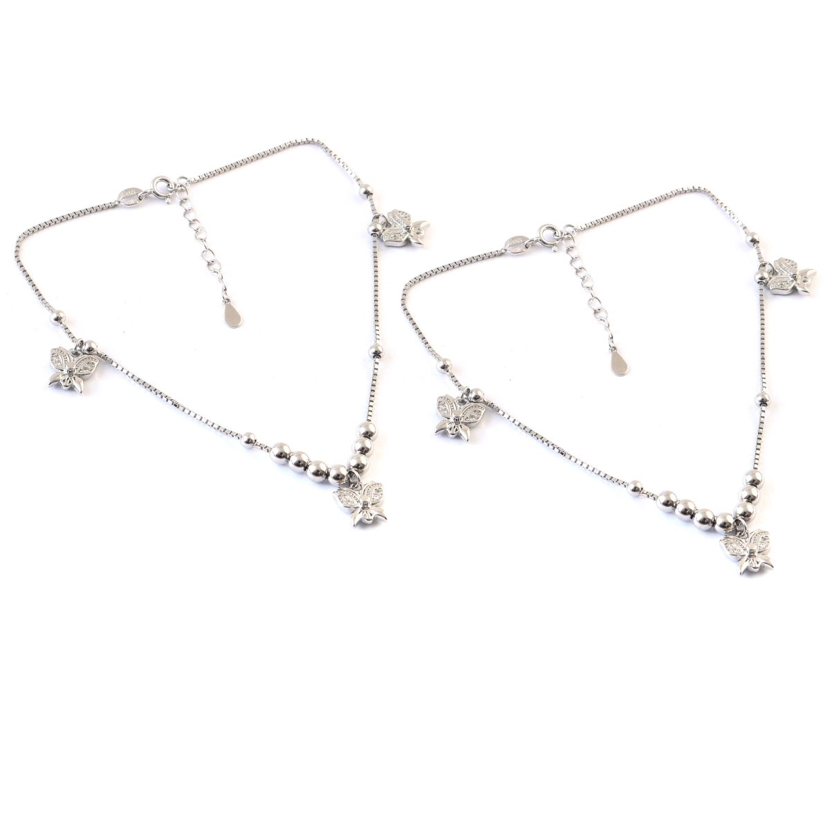 Silver Butterfly Charm Anklet | Beaded Adjustable Anklet | Dainty Everyday Jewelry - Zirak Silver
