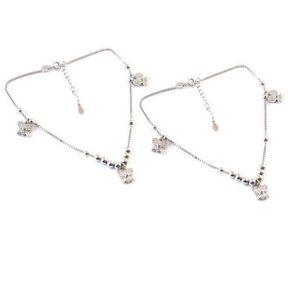 Silver Butterfly Charm Anklet | Beaded Adjustable Anklet | Dainty Everyday Jewelry - Zirak Silver