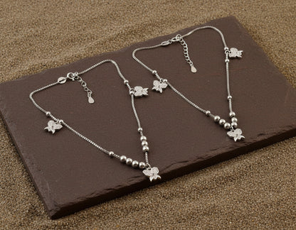 Silver Butterfly Charm Anklet | Beaded Adjustable Anklet | Dainty Everyday Jewelry - Zirak Silver