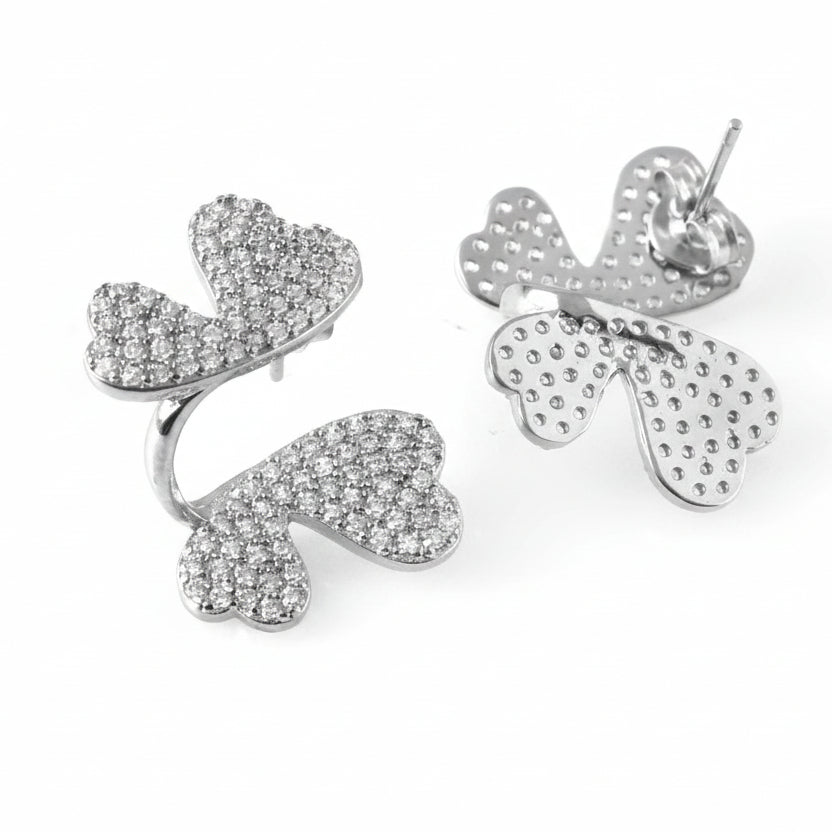 Silver Butterfly Heart Earrings – Pavé CZ Statement Studs for Women - Zirak Silver