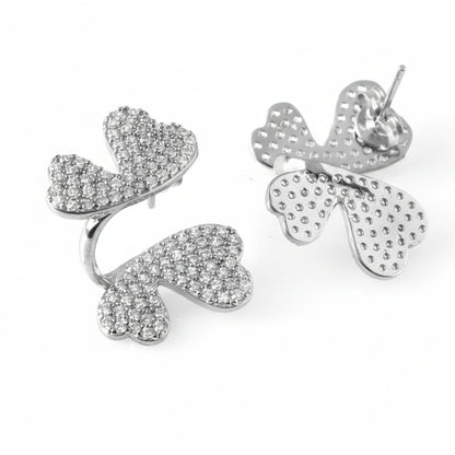 Silver Butterfly Heart Earrings – Pavé CZ Statement Studs for Women - Zirak Silver