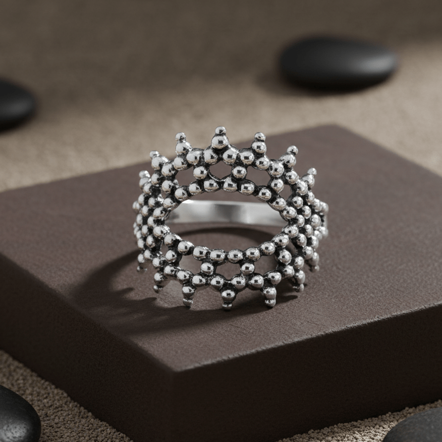 Silver Crown Beadwork Statement Ring - Zirak Silver