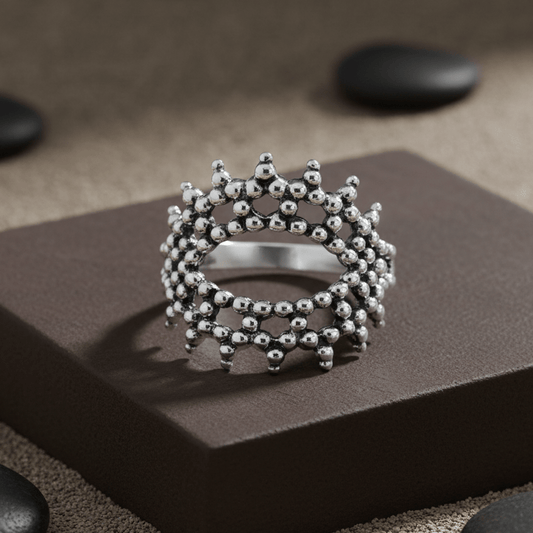 Silver Crown Beadwork Statement Ring - Zirak Silver