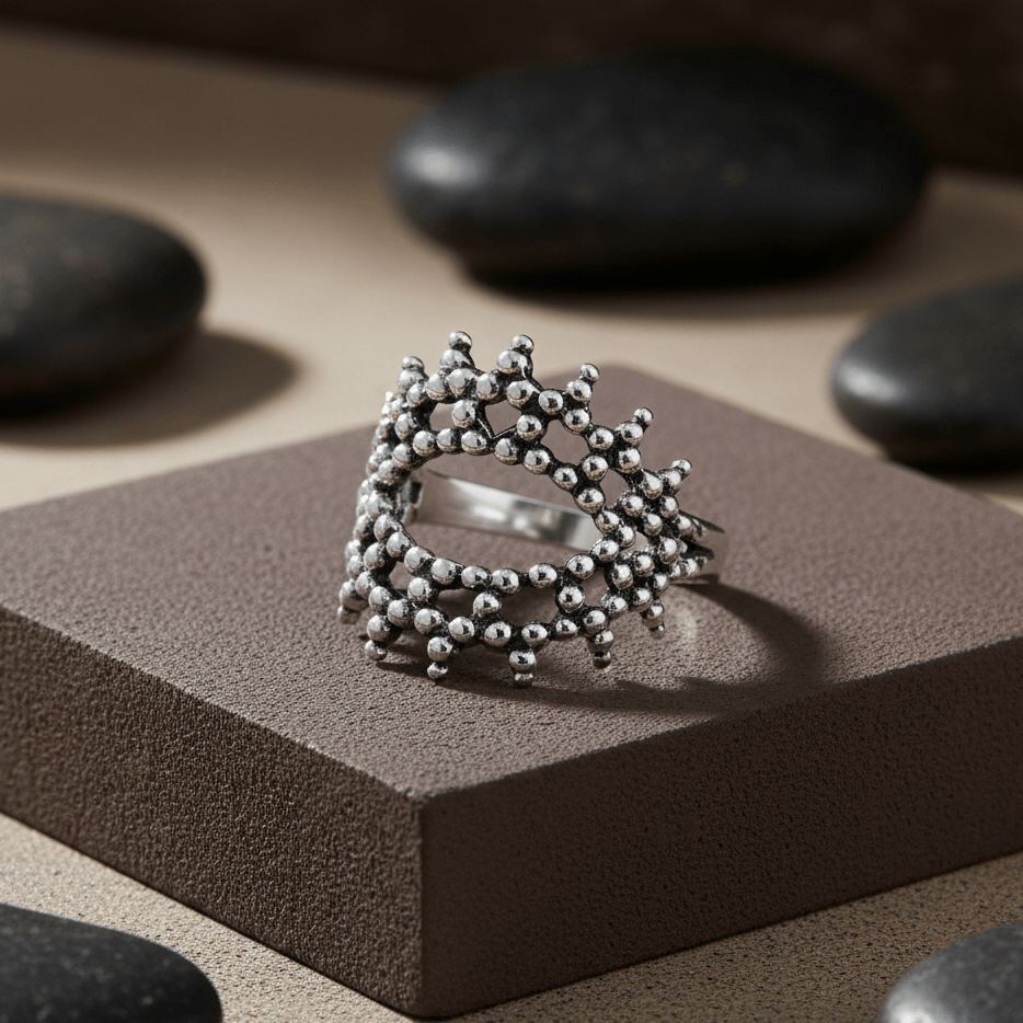 Silver Crown Beadwork Statement Ring - Zirak Silver
