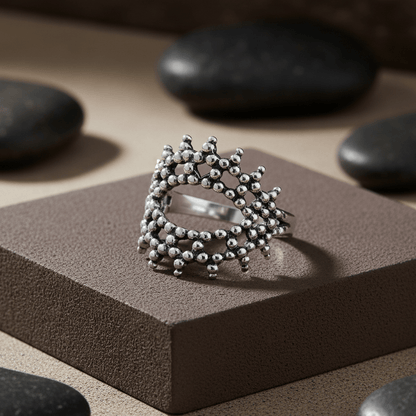 Silver Crown Beadwork Statement Ring - Zirak Silver