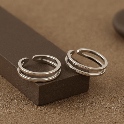 Silver Double Band Toe Ring | 925 Sterling Silver Adjustable Minimal Toe Ring for Women - Zirak Silver