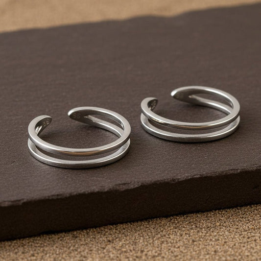 Silver Double Band Toe Ring | 925 Sterling Silver Adjustable Minimal Toe Ring for Women - Zirak Silver