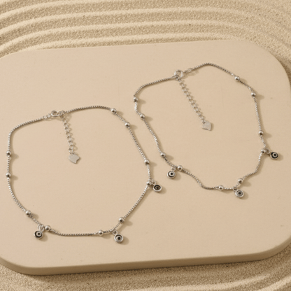 Silver Evil Eye Anklet | Adjustable Protection Anklet | Sterling Silver Beaded Jewelry - Zirak Silver