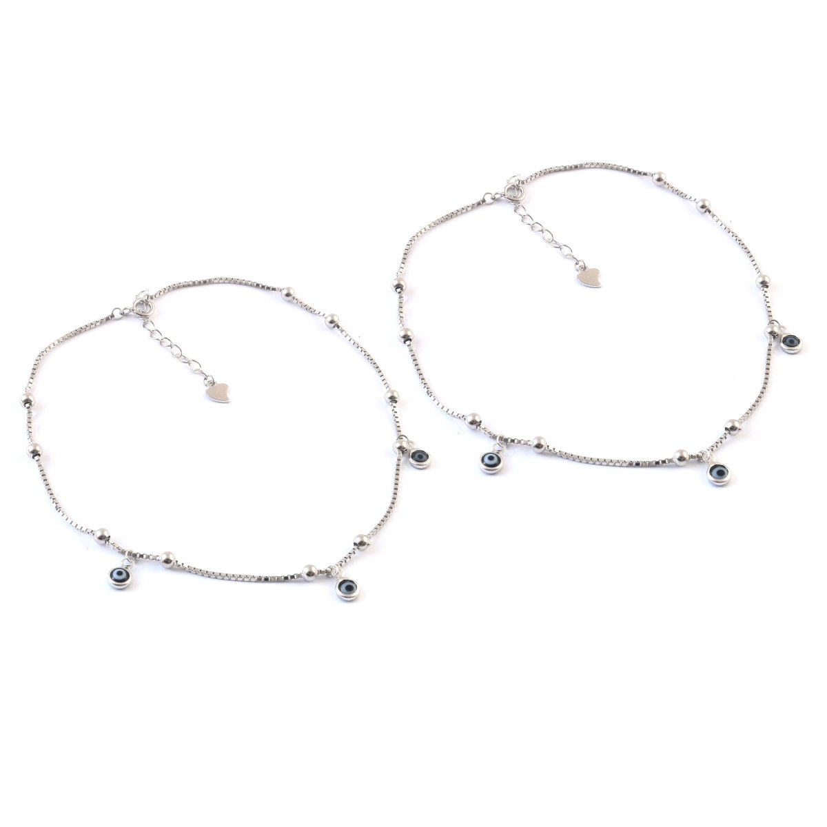 Silver Evil Eye Anklet | Adjustable Protection Anklet | Sterling Silver Beaded Jewelry - Zirak Silver