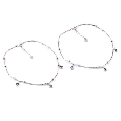 Silver Evil Eye Anklet | Adjustable Protection Anklet | Sterling Silver Beaded Jewelry - Zirak Silver