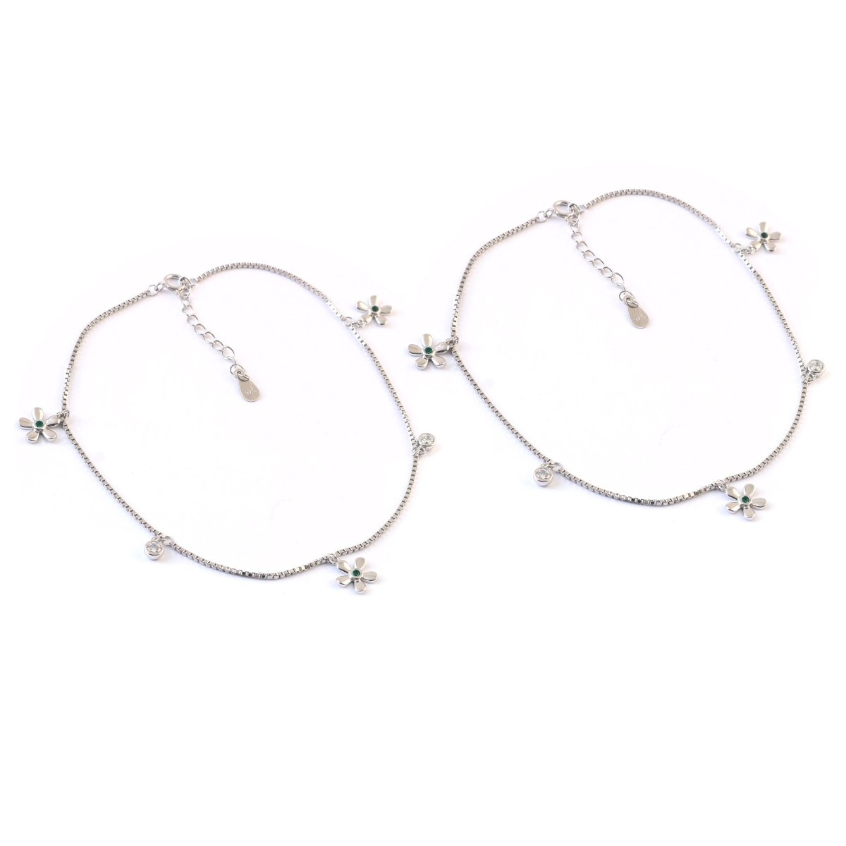 Silver Floral Charm Anklet | Dainty Flower Anklet | Adjustable Sterling Silver Jewelry - Zirak Silver