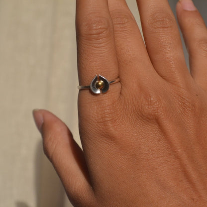 Silver Heart Ring with Golden Center – Dual Tone Designer Band - Zirak Silver