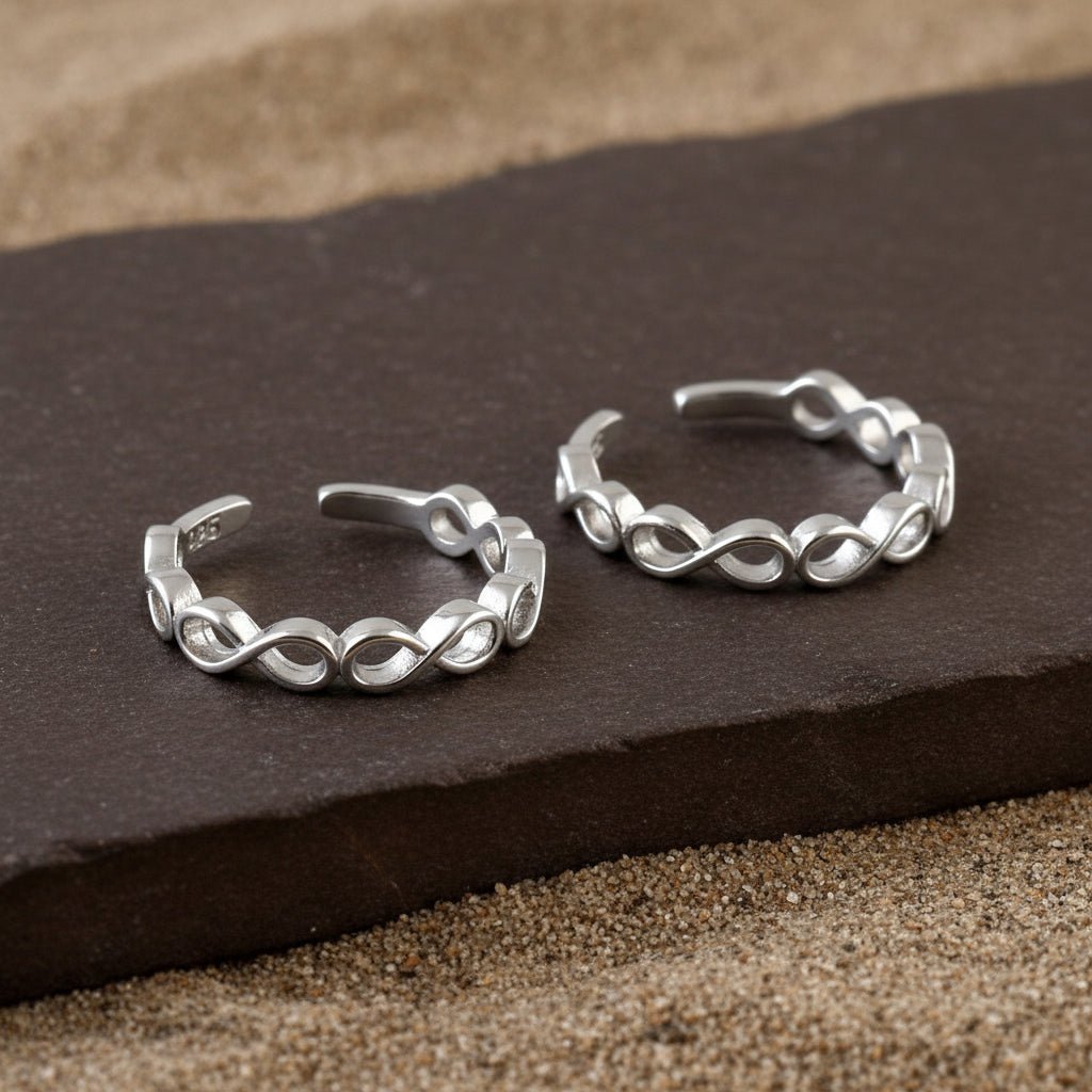 Silver Infinity Toe Ring | 925 Sterling Silver Adjustable Toe Ring for Women - Zirak Silver