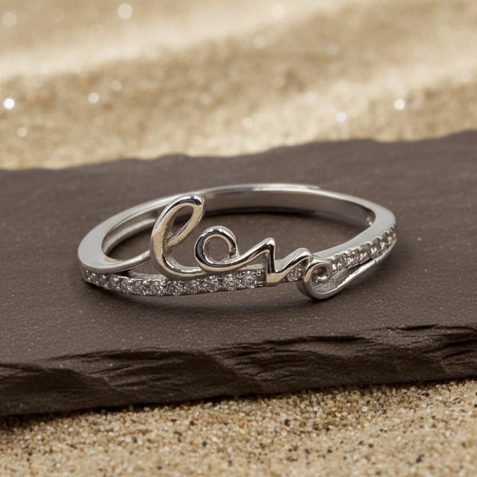 Silver Love Script Ring – Dainty CZ Letter Ring - Zirak Silver