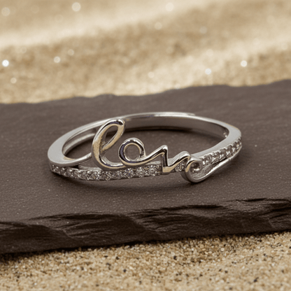 Silver Love Script Ring – Dainty CZ Letter Ring - Zirak Silver