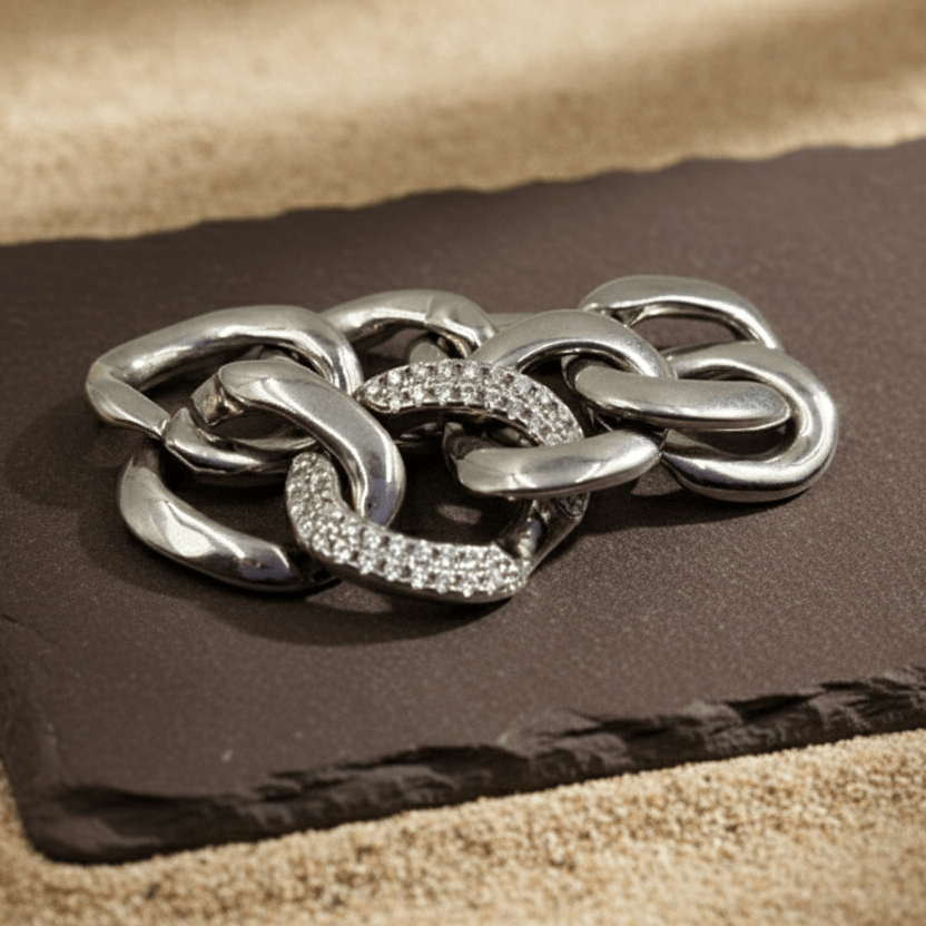 Silver Pavé Chain Link Statement Ring - Zirak Silver