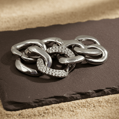 Silver Pavé Chain Link Statement Ring - Zirak Silver