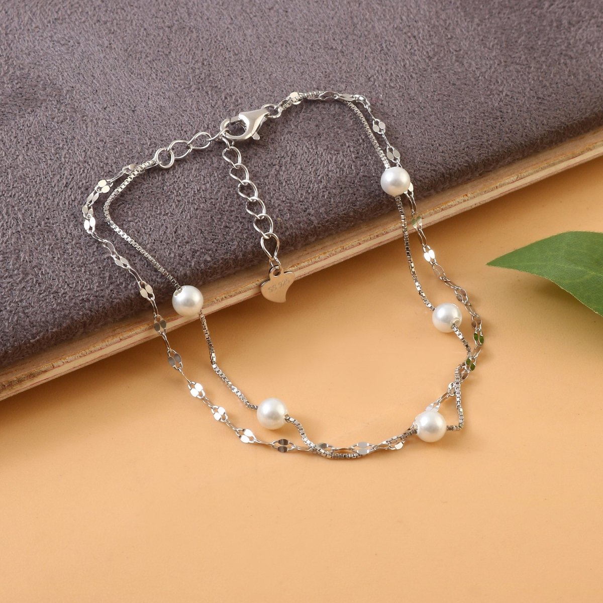 Silver Pearl Layered Bracelet | Double Chain Sterling Silver Bracelet | Elegant Jewelry for Women - Zirak Silver