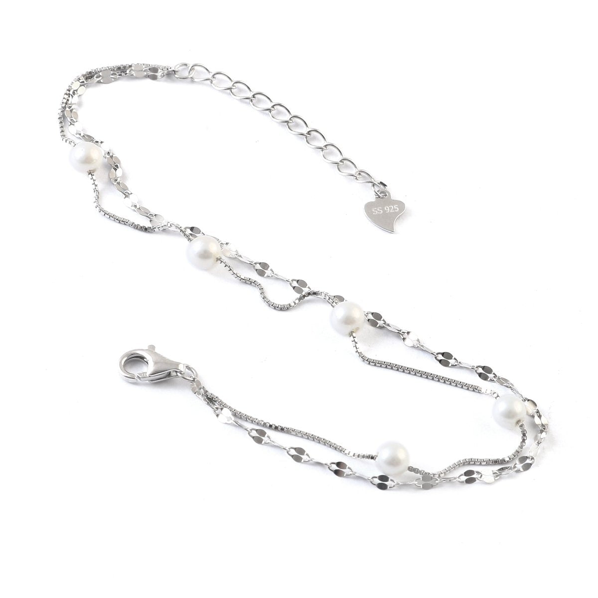 Silver Pearl Layered Bracelet | Double Chain Sterling Silver Bracelet | Elegant Jewelry for Women - Zirak Silver