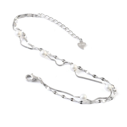 Silver Pearl Layered Bracelet | Double Chain Sterling Silver Bracelet | Elegant Jewelry for Women - Zirak Silver