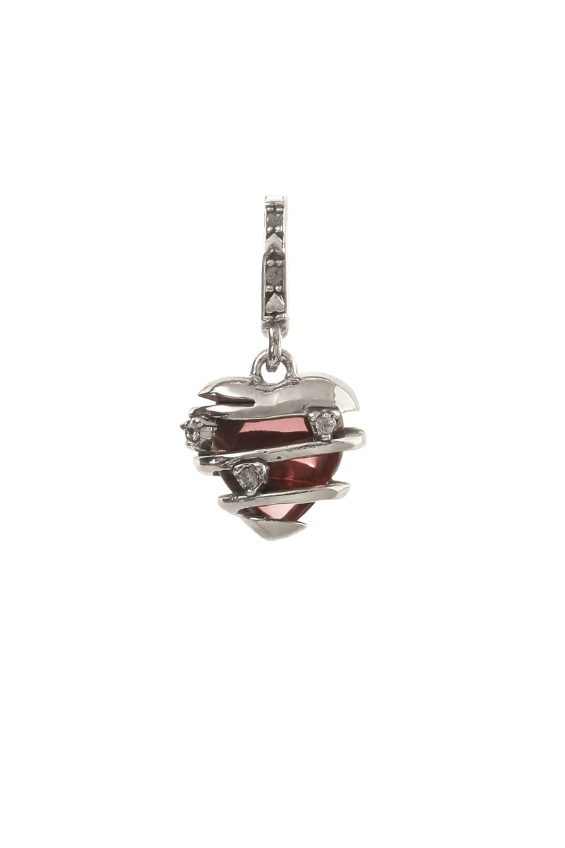 Silver Wrapped Heart Charm Pendant with Red Crystal and CZ Accents - Zirak Silver