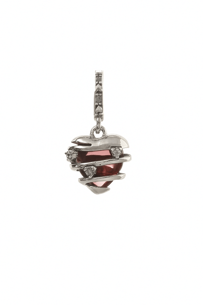 Silver Wrapped Heart Charm Pendant with Red Crystal and CZ Accents - Zirak Silver