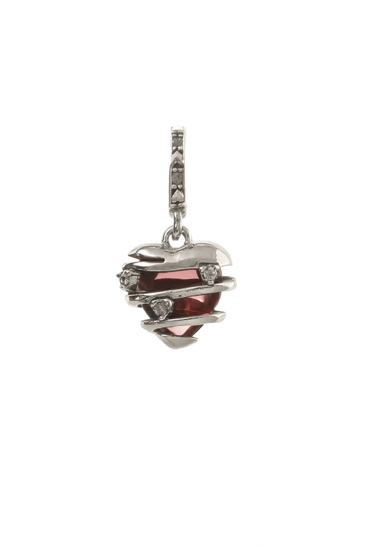 Silver Wrapped Heart Charm Pendant with Red Crystal and CZ Accents - Zirak Silver