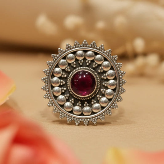 Sitara Red Starburst Ring - Zirak Silver