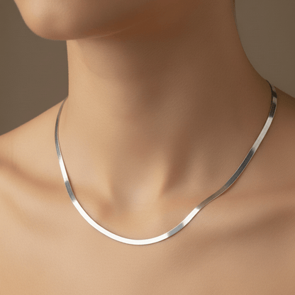 Sleek 925 Silver Herringbone Chain Necklace - Zirak Silver