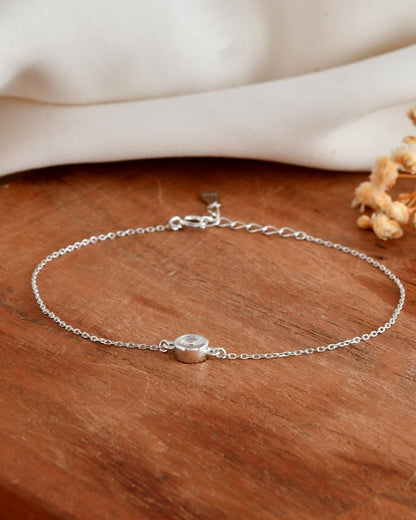 Solo Sparkle Sterling Silver Bezel - Set CZ Bracelet – Minimalist Single - Stone Dainty Chain - Zirak Silver