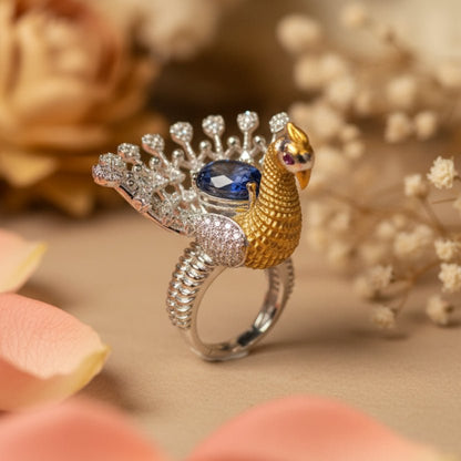 Sonali Golden Peacock Ring - Zirak Silver