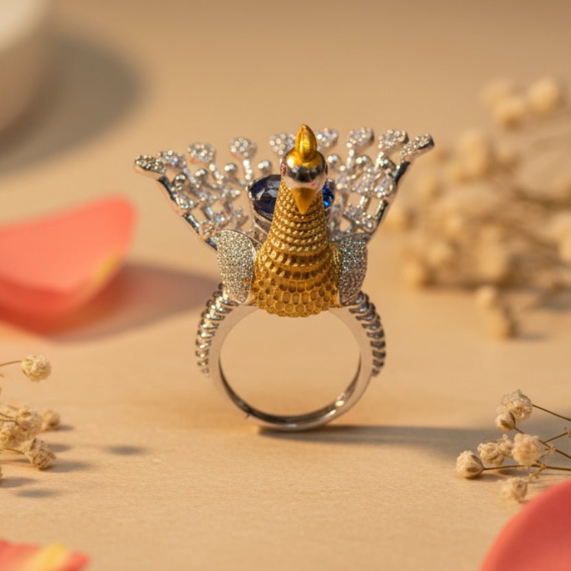 Sonali Golden Peacock Ring - Zirak Silver