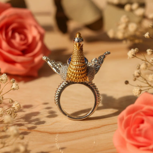 Sonali Golden Peacock Ring - Zirak Silver
