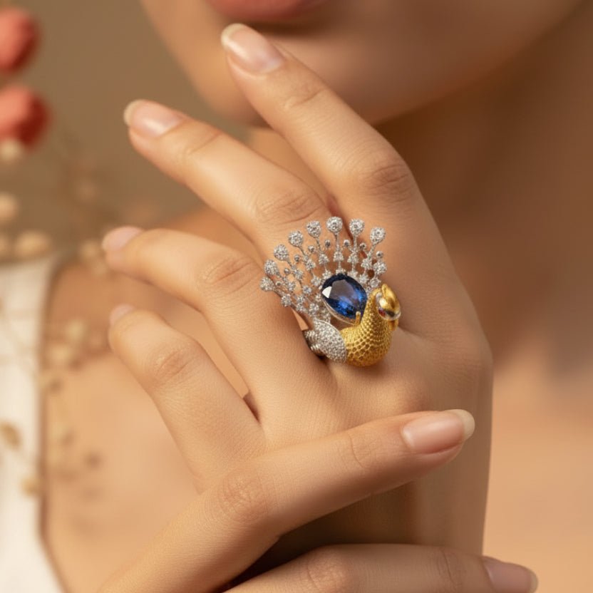 Sonali Golden Peacock Ring - Zirak Silver