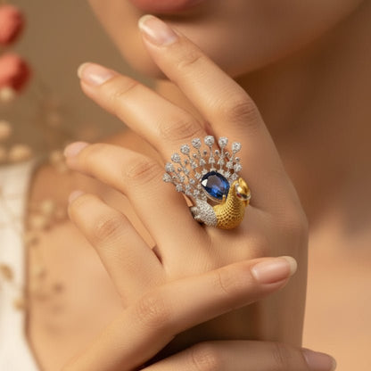 Sonali Golden Peacock Ring - Zirak Silver