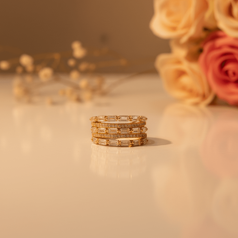 Sonam Multi - Row Baguette Ring - Zirak Silver