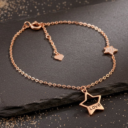Star Charm CZ 925 Silver Rose Gold Adjustable Bracelet - Zirak Silver
